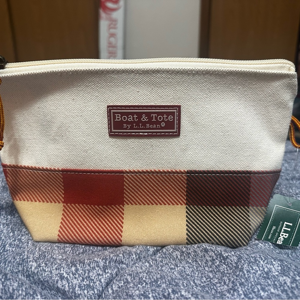 L.L. Bean Plaid Canvas Pouch - Red and Tan